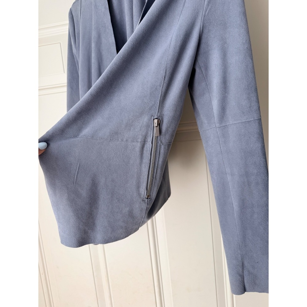 Bagatelle Blue Faux Suede Draped Open Front Waterfall Jacket Lagenlook Sz S - Picture 11 of 11